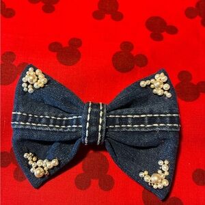 Denim Blue Bow with Pearl Accents handmade